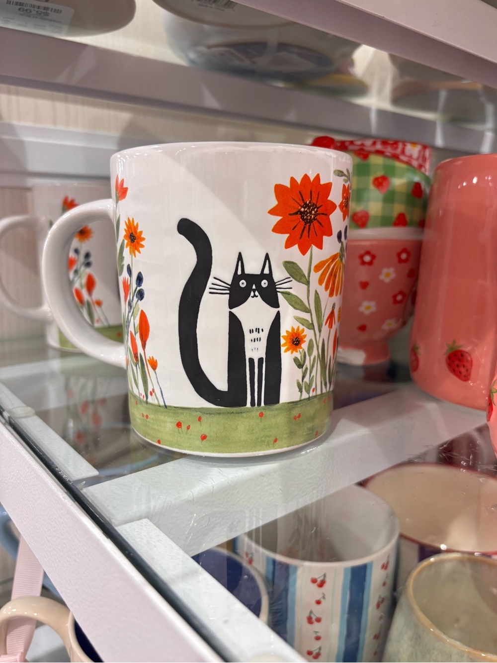 Black Cat Floral Ceramic Mug - Orange Flower Design